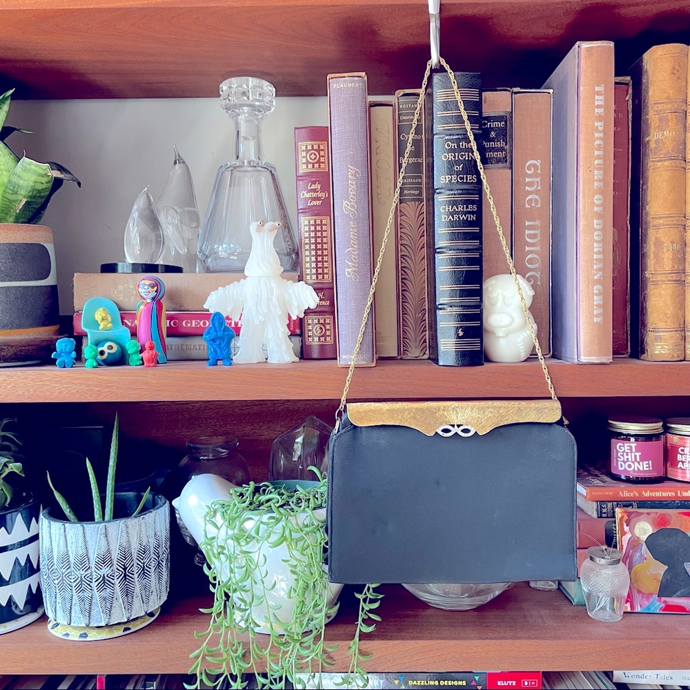 Vintage cocktail evening bag black and gold 50s